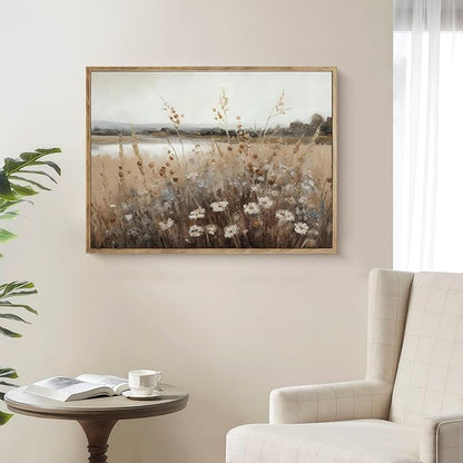 Vintage Canvas Wall Art Flowers Wall Decor Landscape Countryside Wildflowers Oil Painting Farmhouse Picture Modern Print Rustic Floral Prints Living Room Bedroom Bathroom 12x16 Inch Framed