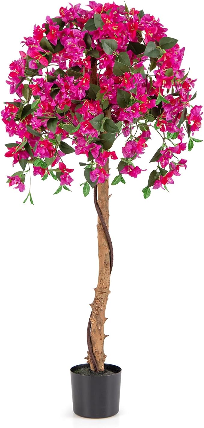 GOFLAME 53" Artificial Bougainvillea Tree, Faux Silk Flower Plant in Pot with 576 Flowers & 288 Leaves, Indoor Outdoor Fake Bougainvillea for Home, Office and Garden Decor, Red