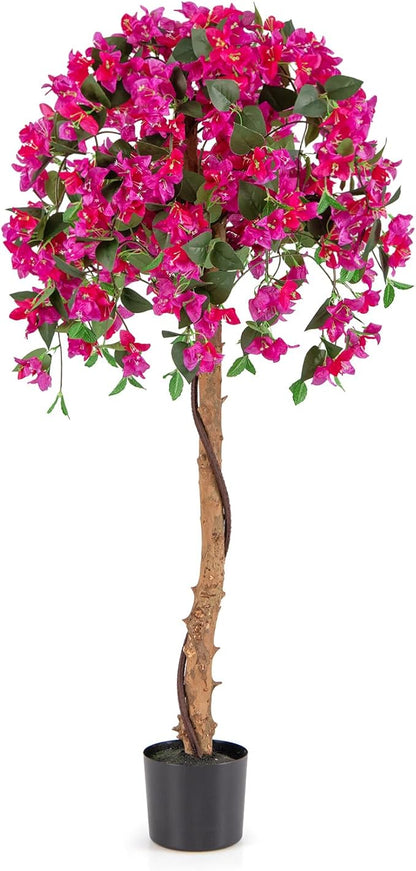GOFLAME 53" Artificial Bougainvillea Tree, Faux Silk Flower Plant in Pot with 576 Flowers & 288 Leaves, Indoor Outdoor Fake Bougainvillea for Home, Office and Garden Decor, Red
