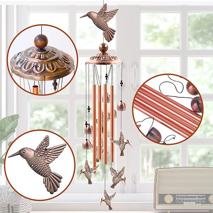 Wind Chimes Outdoor Clearance, Ukulork Aluminum Tube Windchime with S Hook,Patio Garden Decor, Housewarming Gift. (Hummingbird)