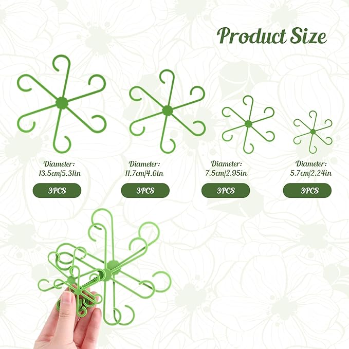 12-Pack Indoor Plants Support Stakes, 4 Sizes Climbing Houseplant Stem Supports, Reusable Plastic Stem Holders for Money Plant Monstera Pothos Climbing Vines Vertical Growth & Airflow (Green)