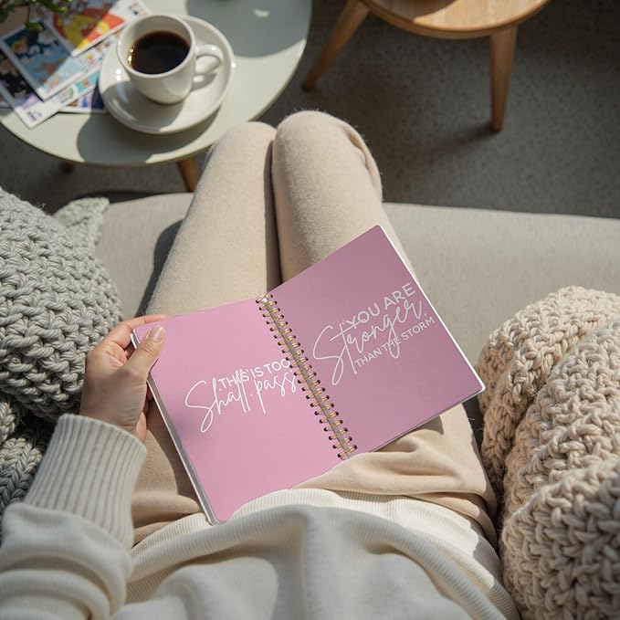 Preppy Pink Stronger Than The Storm Spiral Notebook, Positive Affirmations Journal for School Work, Inspirational Motivational Positive Gift Journal for Women Teens Girls, 5.5x8.3 Inch