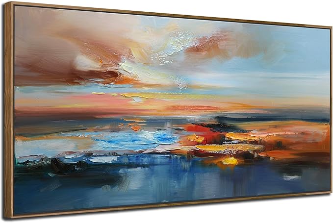 Brushart Abstract Wall Art Large Landscape Canvas Wall Art Pictures Paintings Wall Decor Living Room Textured Artwork for Dining Room Walls Bedroom Home Office, Framed 48"x24"