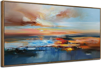 Brushart Abstract Wall Art Large Landscape Canvas Wall Art Pictures Paintings Wall Decor Living Room Textured Artwork for Dining Room Walls Bedroom Home Office, Framed 58"x29"