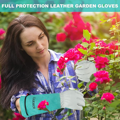 Long Gardening-Gloves Women/Men - Thorn proof Rose Pruning Heavy Duty Gauntlet, Best Garden Gifts for Gardener (Small, Green)
