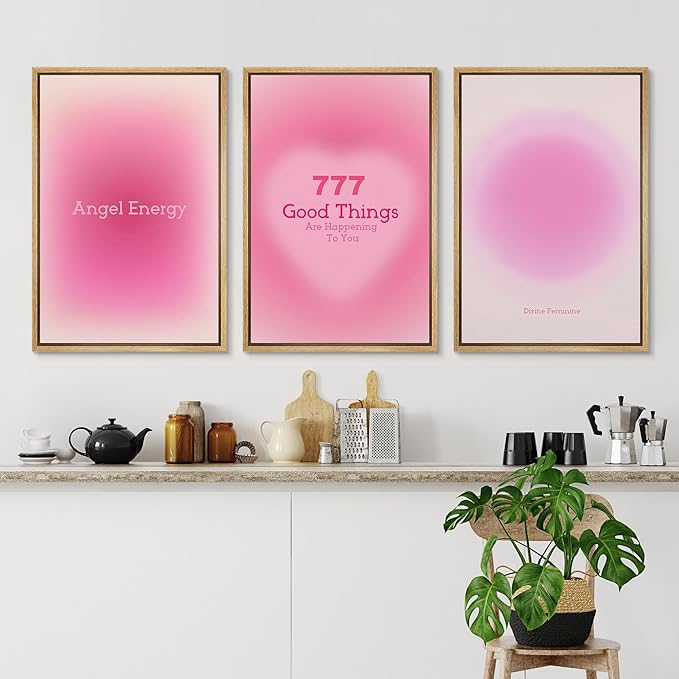 Ashbrook Framed Canvas Print Wall Art Set Aura Poster Valentines Affirmation Poster angel Numbers Pink Decor Girl's Bedroom Abstract Digital Art Calm/Relax for Bedroom - 16"x24"x3 NATURAL