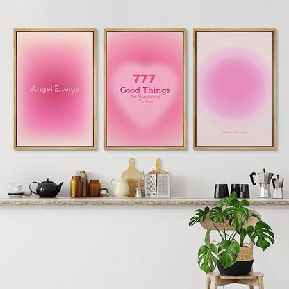 Ashbrook Framed Canvas Print Wall Art Set Aura Poster Valentines Affirmation Poster angel Numbers Pink Decor Girl's Bedroom Abstract Digital Art Calm/Relax for Bedroom - 16"x24"x3 NATURAL
