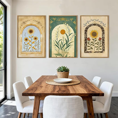 ANHUIB Vintage Boho Spiritual Wall Decor 16x24 Inch Botanical Wall Art Earthy Sunflower Illustration Set of 3 for Living Room Bedroom Office