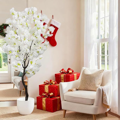 White Faux Cherry Blossoms Tree Artificial Cherry Blossom Tree Bedroom Trees for Home Christmas New Year Decor