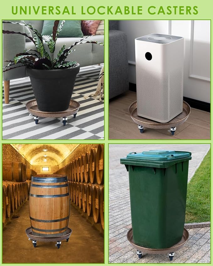 PACETAP 2Pack 11.8'' Large Plant Stand with Lockable Wheels, Heavy-Duty Plant Caddy with Casters for Indoor and Outdoor, Round Rolling Garden Pot Mover to Carry Potted Flower Pot