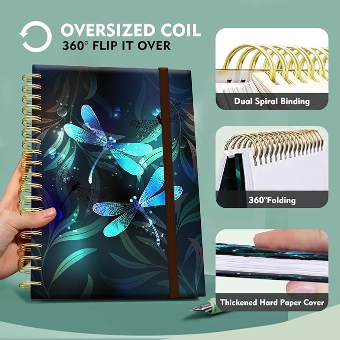 Cute Spiral Journal Notebook,Binding with Premium Paper for Girl Women,Cool Funny 120 Pages,100gsm A5 College Ruled NotebookJournal,Perfect for Gifts Nurse Teacher Women(Cute dragonfly)
