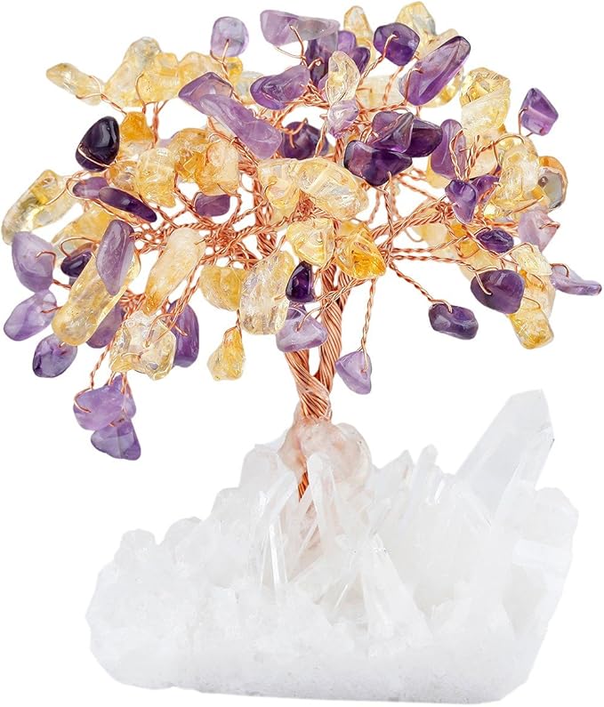 mookaitedecor Amethyst & Citrine Crystal Tree, Quartz Cluster Rock Crystal Base Bonsai Money Tree for Wealth and Luck