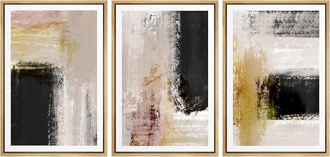 Ashbrook Framed Wall Art Print Set Brown, Black, Yellow Color Block Landscape Abstract Shapes Illustrations Modern Art Boho Scenic Colorful for Living Room, Bedroom, Office - 24"x36"x3 Natural