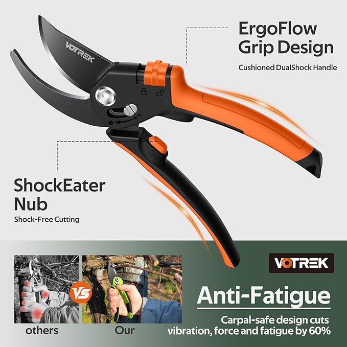 Pruning Shears, [Patented Stepless Handle Opening] - Garden Clippers with Ultra-Sharp SK5 Steel for Weak Hand, Pruners Universal Fit for All Hand Sizes, Effortlessly Cuts 1-Inch Branches