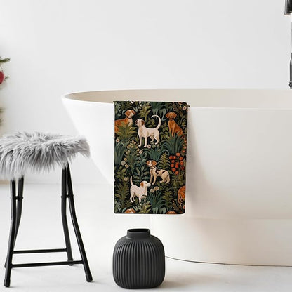 Vintage Floral Beagle Dog Kitchen Towels, Beagle Gifts Decorative Hand Towels for Bathroom, Cottagecore Flower Botanical Dish Tea Towel for Kitchen Decor, 16x24 Inch