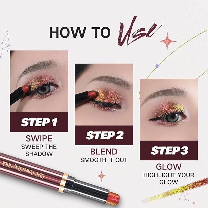 CHARMACY New Magic Eyeshadow Stick, Creamy Eye Shadow Stick, Dynamic Light color Change, Metallic Shimmer Eyeshadow, Long-Lasting Water-Resistant Formula, High Pigmented, Built-in Smudger #06