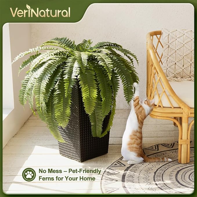 48" Boston Ferns Artificial Outdoor Plants - 39 Fronds UV Resistant Faux Greenery with Taper Planter- Realistic Fake Bushes Front Porch Decor for Garden, Patio, Indoors - Set of 2, VN153