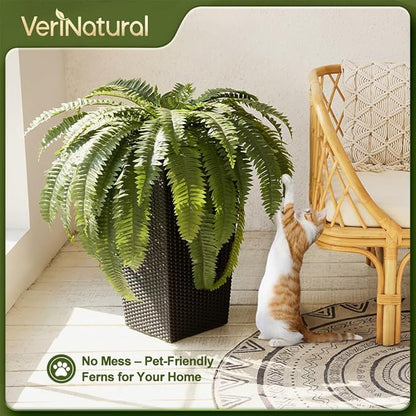 48" Boston Ferns Artificial Outdoor Plants - 39 Fronds UV Resistant Faux Greenery with Taper Planter- Realistic Fake Bushes Front Porch Decor for Garden, Patio, Indoors - Set of 2, VN153