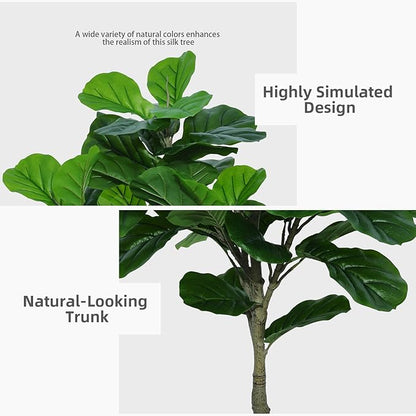 Fiddle Leaf Fig Tree Artificial 5FT - Faux Plant With Black Tall Planter - Fake Ficus Lyrata Floor Plant in Pot for Home Office Living Room Decor Indoor