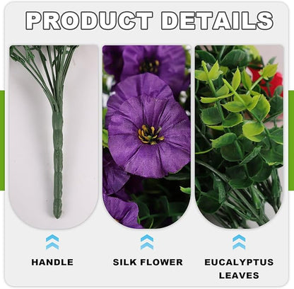 Artificial Hanging Flowers for Outdoor, 2 PCS Silk Morning Glory Faux Flowers with Eucalyptus Leaves,Realistic Hanging Plants for Wedding Home Office Garden Decor