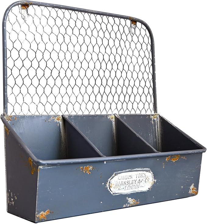 Rustic Metal Wall Mounted Planter Vintage Hanging Flower Pot with 3 Compartments Farmhouse Plants Holder Succulents Tubs for Garden Railing Fence Patio Yard Outdoor Decor