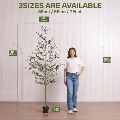 Artificial Black Olive Tree 7ft - Shady Lady UV Resistant Faux Olive Trees Indoor Outdoor Decor - Modern Aesthetic Tall Fake Plants with Pot for Home Office Living Room Patio Floor, VN140
