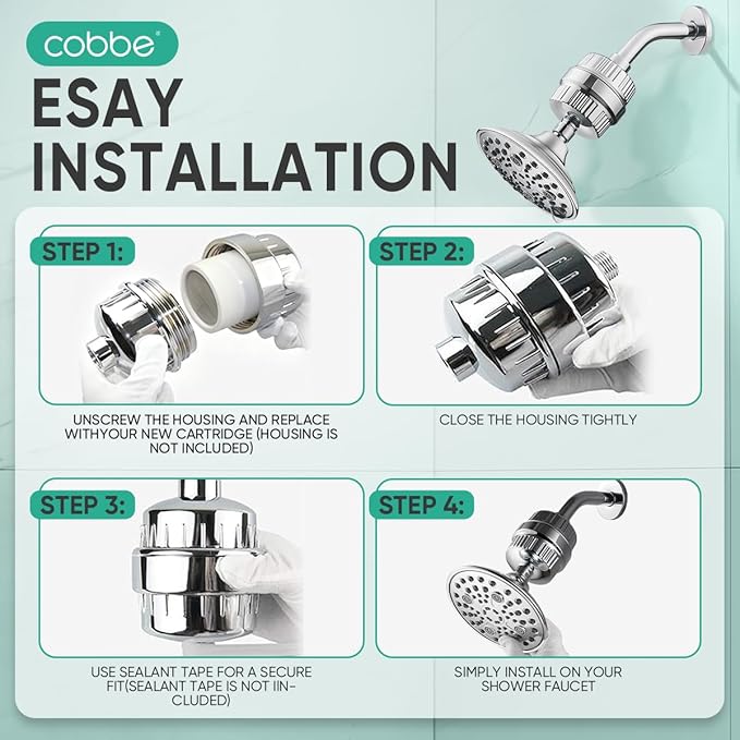 Cobbe HD HEAVY DUTY High Output Shower Filter 2 Pack – 99% REMOVAL Shower Head Filter for Hard Water, Heavy Metals, Chlorine and Harmful Substance, Improve your skin and hair - Chrome