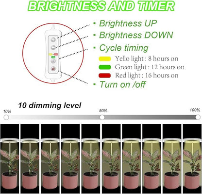 yadoker 144 LEDs Plant Grow Light for Indoor Plant,Aluminum Walnut Wood Grain Desk LED Grow Light, Height Adjustable,6.3" Aluminum Housing,Automatic Timer with 8/12/16 Hours,10-Level Brightnes
