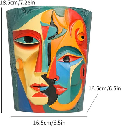 Abstract Face Planter Pot Unique Two-Sided face Flower Pot Rainbow Head Planter with Drainage for Indoor & Outdoor Plants Colorful Pots for Home Art Decor
