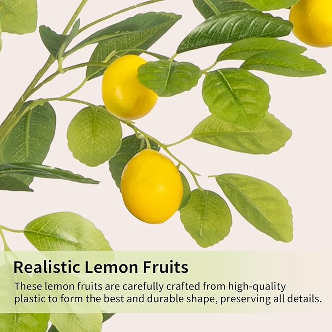 Artificial Lemon Tree 4FT Tall Faux Lemon Tree 4 Feet Fake Lemon Tree Faux Plants with Realistic Trunk and Lifelike Leaves and Fruits for Home Office Decor (Lemon Tree, 4 FT)