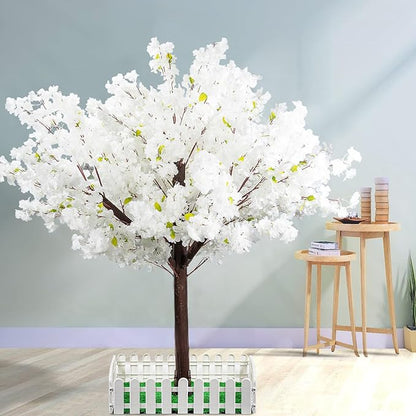 Artificial Cherry Trees Indoor Decor: Handmade Natural Fake Cherry Blossom White Tree Outdoor for Party Wedding Christmas