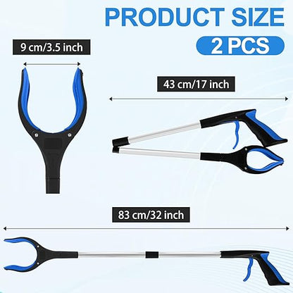 2 Pack 32 Inch Commercial Trash Grabber for Elderly Assist, Heavy Duty Lightweight Reacher with Ergonomic Handle & Non-Slip Grip, Multi-Use Outdoor Home Garden Cleanup Mobility Aid Tool
