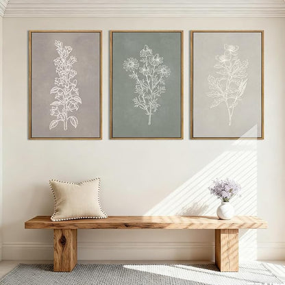 ANHUIB Neutral Botanical Wall Art Farmhouse Floral Paintings Boho Flower Wall Decor 16x24 Inch Set of 3 for Living Room Bedroom