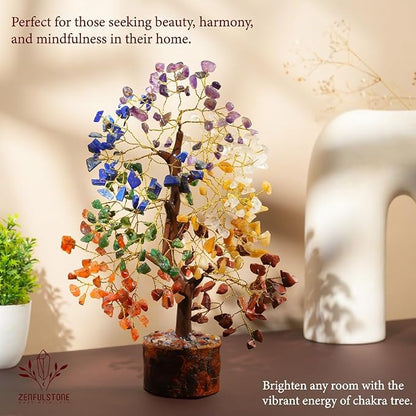 7 Chakra tree of life Crystal Healing Money Tree for Home Living Decor, Office Desk Decor | Handmade Feng Shui Bonsai for Positive Energy, Wealth & Good Luck | Birthday Gifts for Men, Women, Mom