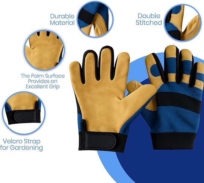 Men’s Cowhide Leather Work Gloves with Adjustable Strap – Durable Utility Gloves for Ranch, Farm & Equestrian