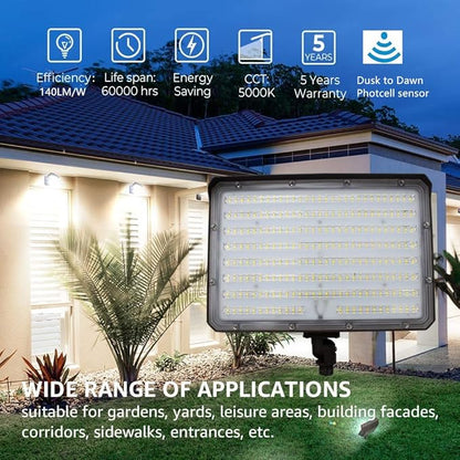 150W Outdoor LED Flood Light Dusk to Dawn with Knuckle, 21000LM 1500W Equivalent, 100-277V 5000K Daylight, ETL Commercial LED Flood Light Fixture, Outdoor Security Lighting for Landscape/Parking Lot