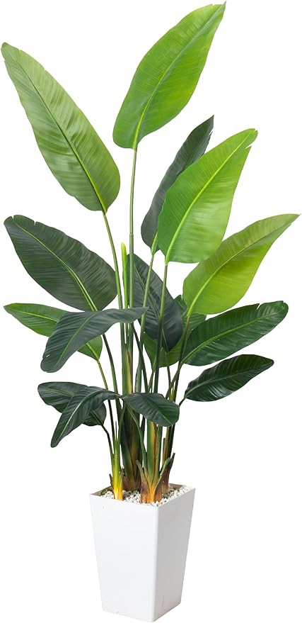 Bird of Paradise Artificial Plant 6.8FT, Faux Tropical Palm Tree with White Tall Planter, Large Fake Plants in Pot - Artificial Tree for Home Office Living Room Decor Indoor