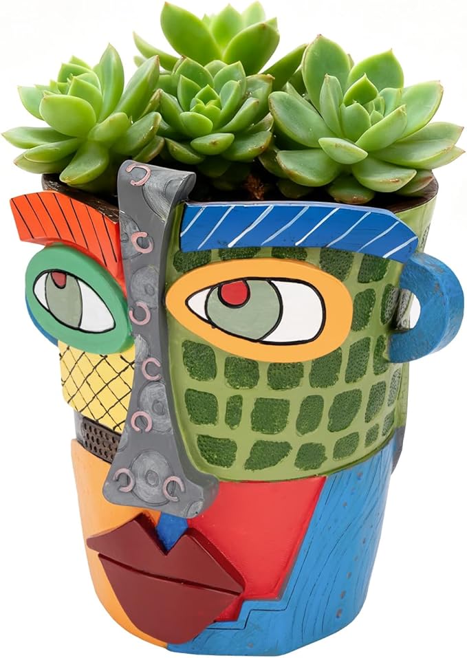 Abstract Face Planters Pots - Whimsical Hand-Painted Ceramic Face Pot for Succulents Plants, Unique Planters for Indoor Garden Decor, Artistic Home & Office Desk Decoration