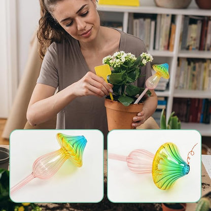 4 PCS Glass Plant Watering Globes Mushroom - Self Watering Globes & Bulbs Plant Watering Devices for Indoor & Outdoor Use Automatic Watering Bulbs