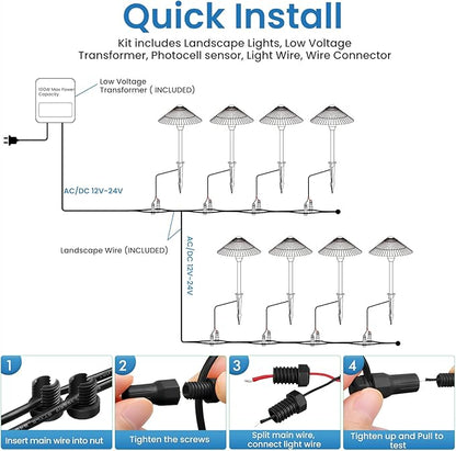 Landscape Lighting Pathway Lights 8 Pack, 5W Low Voltage LED Outdoor Garden Lights, Cast Aluminum with Acrylic Lens, IP66 Waterproof Yard Walkway Driveway Patio Path Lights, Transformer Cable Included