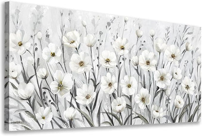 arteWOODS Flowers Canvas Wall Art - Grey White Wildflowers Pictures Wall Decor Botanical Painting Artwork Elegant Floral Prints for Living Room Bedroom Office Home Decor Ready to Hang 58 x 29in