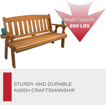 Amish Casual Heavy Duty 800 Lb Mission Pressure Treated Garden Bench with Cupholders (5 Foot, Cedar Stain)