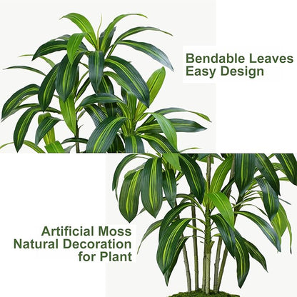 Dracaena Plant Artificial Tree 6Ft Tall Fake Tropical Floor Plants Potted (Real Touch) Artificial Silk Tree Leaf Faux Trees White Tall Planter for Home Office Living Room Indoor Outdoor Decor