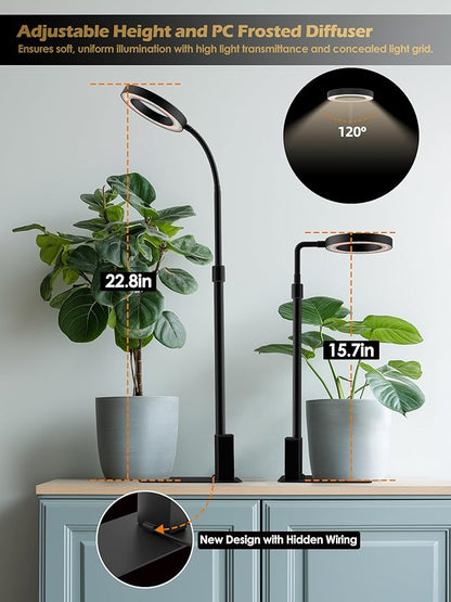 Grow Light with Stand, LED Plant Light for Indoor Plants, Full Spectrum Grow Lamp, Adjustable Height (Black, 12W)