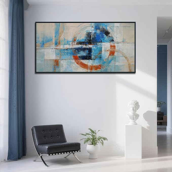 Anolyfi Black Framed Large Abstract Wall art Modern Geometric Canvas Prints Painting, Abstract Wall Art for Living Room Hallway Bedroom Dining Room Office Home Decor, 58"x29"