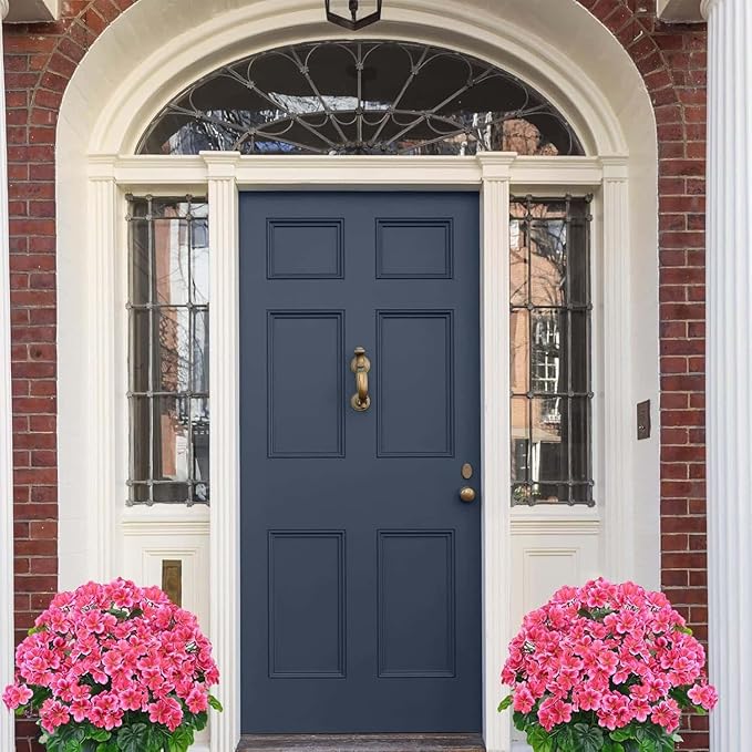 QIANYUN Artificial Topiary for Outdoors- 20” Potted Plant Fake Geraniums Bush-UV Resistant Artificial Outdoor Plant for Front Porch, Garden, Yard, Patio Decor (Dark Pink)