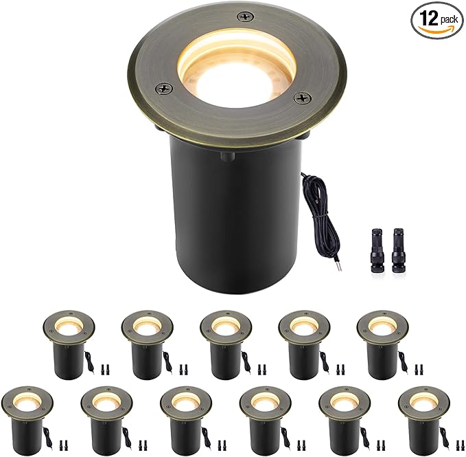 Gardenreet Landscape Well Lights Brass - Electric Hardwired Ip65 Low Voltage In Ground Lighting, LED 12V Waterproof Directional Fixture, Antique Bronze for Tree Wall Pathway Without MR16 Bulb