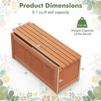 2 Pack Outdoor Planter Benches, 45 Gallon Outdoor Bench Wooden Raised Garden Bed with Planter Box, 2-in-1 Wood Planter Bench Deck Plant Box for Porch, Patio, Garden & Backyard