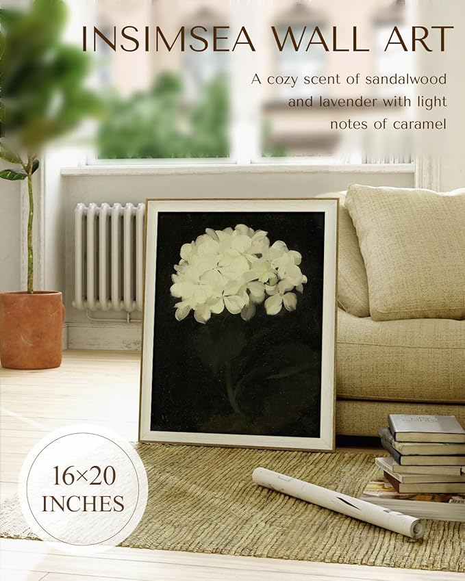 InSimSea Framed Canvas Wall Art Decoration Canvas Wall Art Room Decor, White Hydrangea Oil Painting Canvas Prints, Bedroom Bathroom Wall Pictures Flower Artwork Office Floral Wall Decor 16X20In