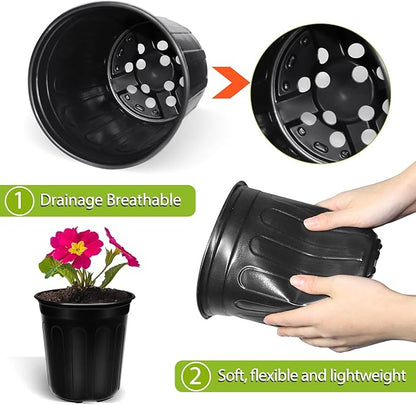 200 Pcs 1 Gallon Plastic Plants Nursery Pot with 200 Plant Labels Seed Starting Pots Plastic Pots with Drainage Hole for Seedlings, Cuttings, Transplanting (200, 1 Gallon)